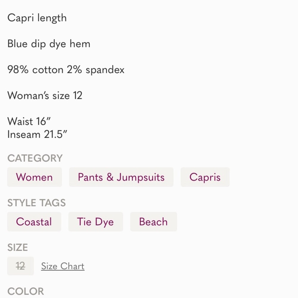 Size 12 White Capri